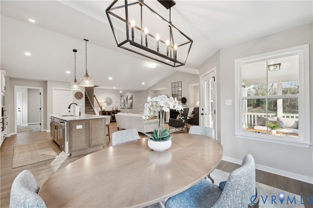 535 Wendenburg Terrace, #MODEL, Kennington, Aylett, VA 23009 Vaulted ceilings, a kitchen island with pendant lighting, and wood-finish flooring
