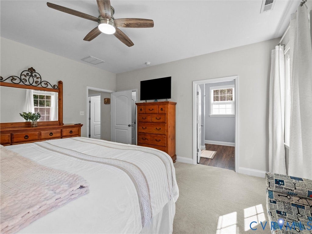 5927 Trenholm Village Drive, Trenholm Village, Powhatan, VA 23139 Recessed lighting, ceiling fan with light fixture, light gray wall paint, and white trim molding