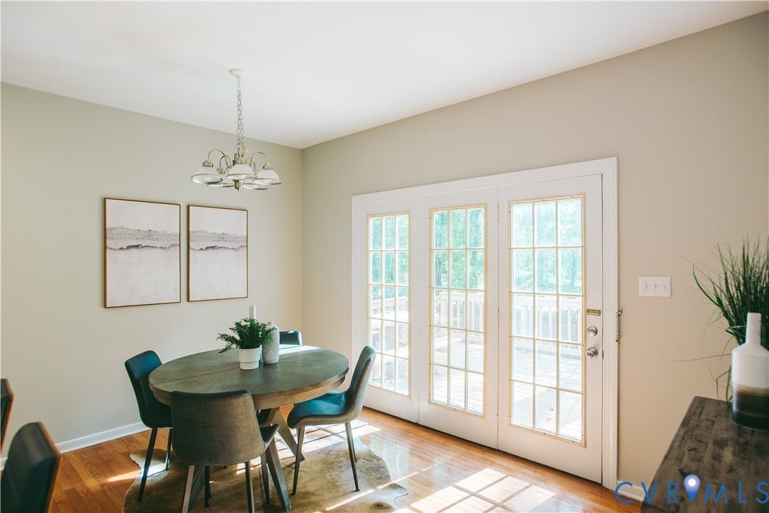 3700 Bremerton Drive, Wellesley, Henrico, VA 23233 French doors with multiple lites, hardwood flooring, and a ceiling-mounted light fixture