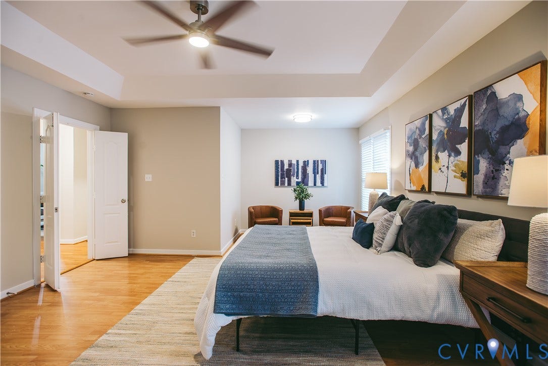 3700 Bremerton Drive, Wellesley, Henrico, VA 23233 Tray ceiling with recessed lighting and ceiling fan