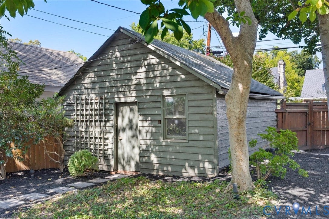 5113 King William Road, Westover Hills, Richmond, VA 23225 Detached outbuilding with wood siding, single window, and a trellis feature