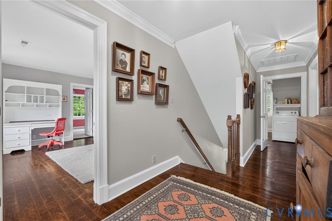 1108 Shallow Well Road, Manakin Sabot, VA 23103 Hardwood flooring throughout, white crown molding, and a built-in desk unit