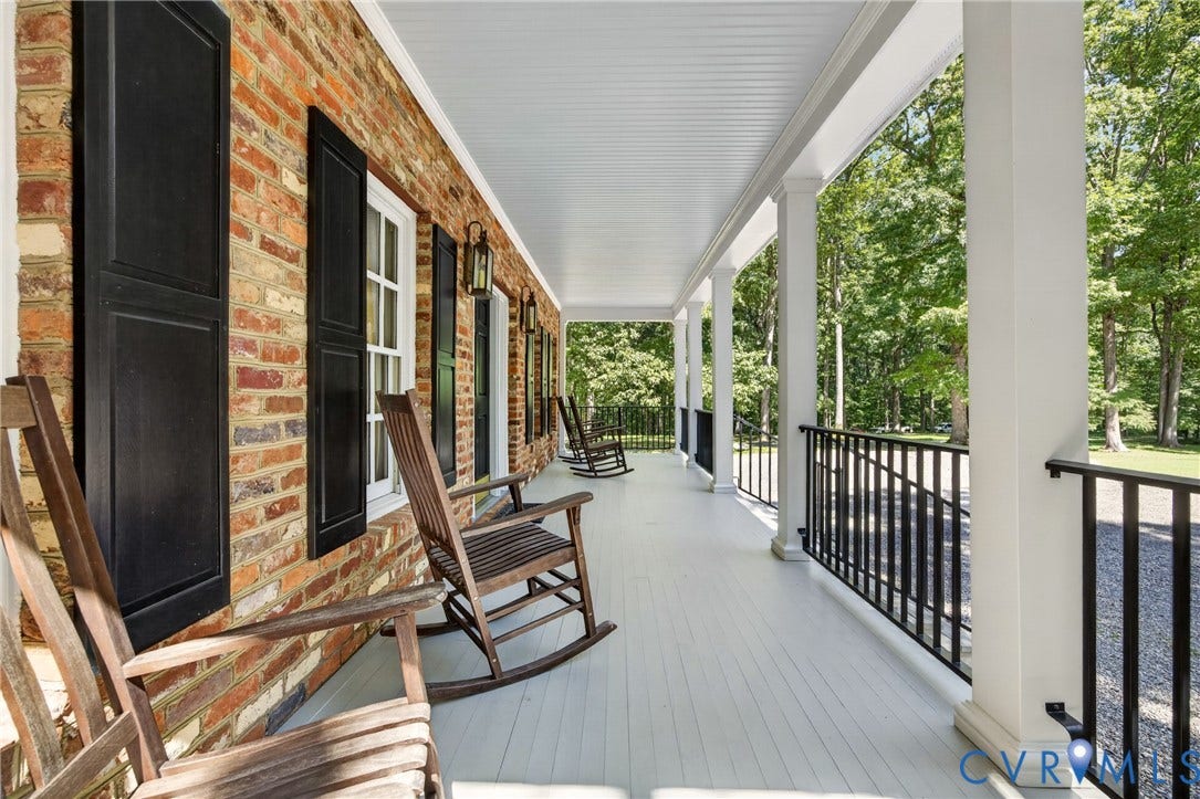 1108 Shallow Well Road, Manakin Sabot, VA 23103 Expansive covered porch with a white plank ceiling and painted wood-finish flooring