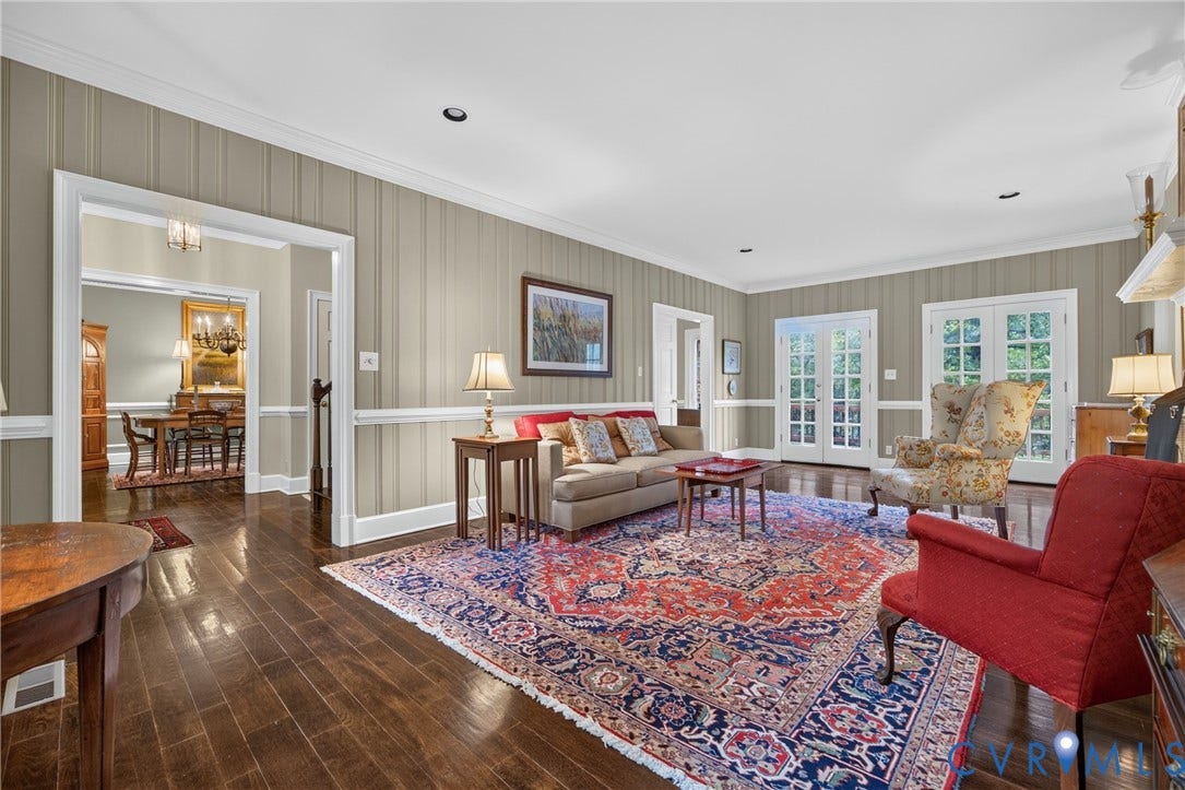 1108 Shallow Well Road, Manakin Sabot, VA 23103 Hardwood flooring throughout, chair rail detailing, recessed lighting, and two sets of French doors