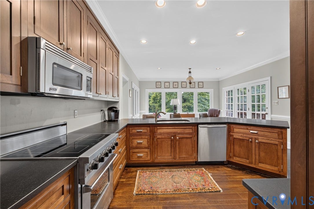 1108 Shallow Well Road, Manakin Sabot, VA 23103 Kitchen featuring wood-finish cabinetry, dark countertops, stainless steel appliances, and recessed lighting