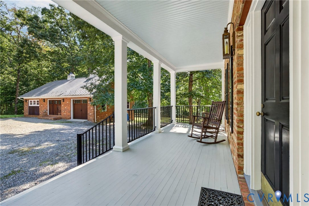1108 Shallow Well Road, Manakin Sabot, VA 23103 Expansive front porch featuring white columns and a blue beadboard ceiling
