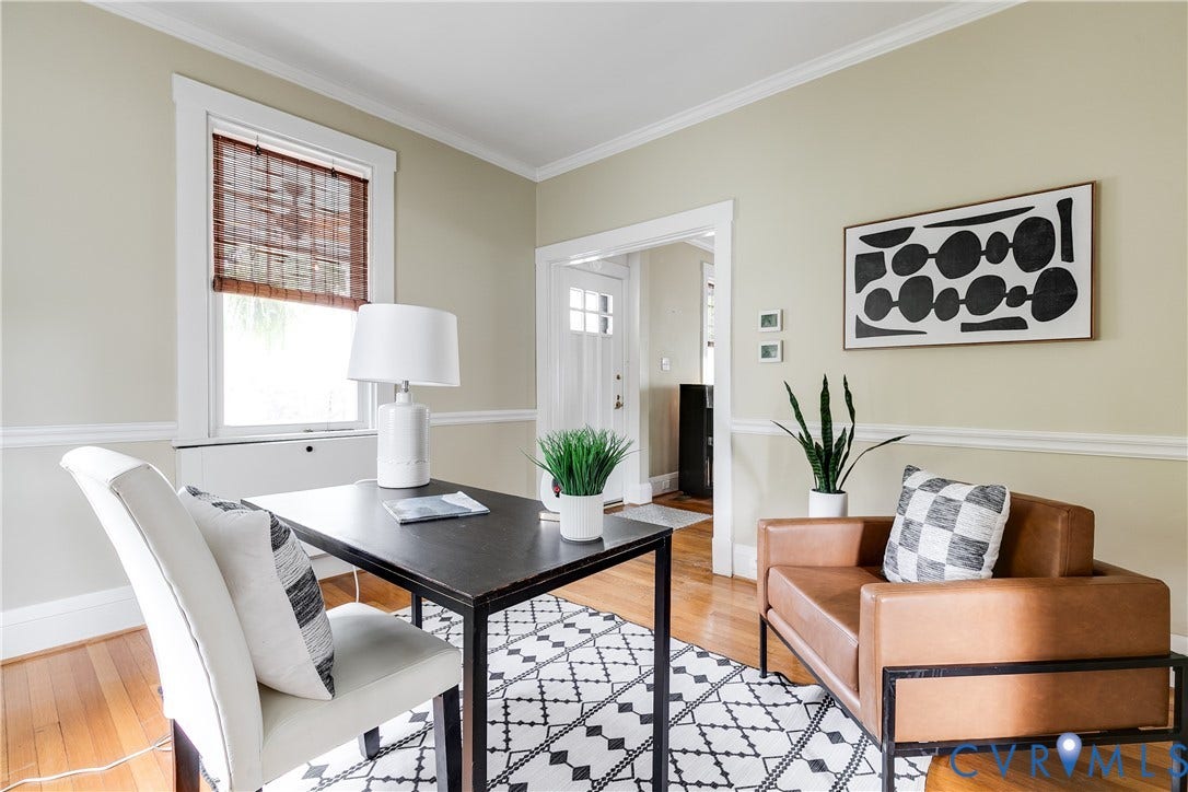 4015 Mount Vernon Street, Bellevue, Richmond, VA 23227 Sophisticated home office featuring hardwood flooring, crown molding, and chair rail