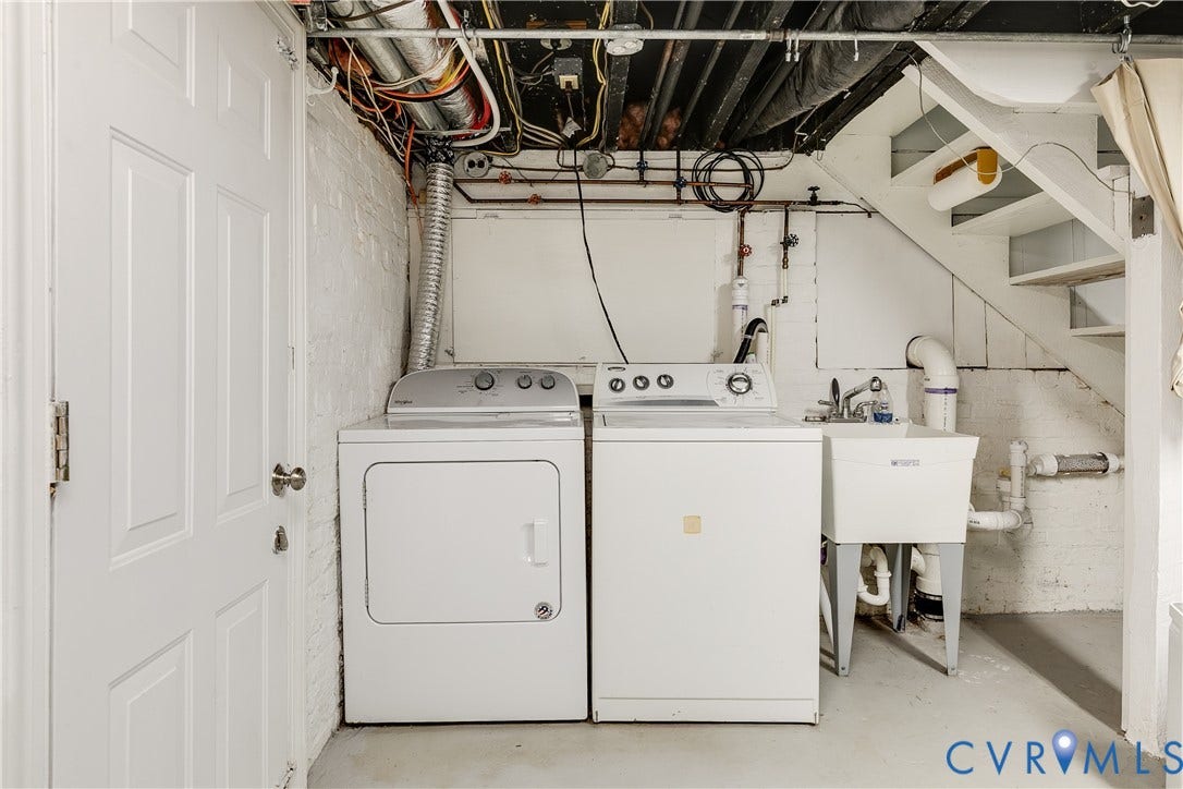 4015 Mount Vernon Street, Bellevue, Richmond, VA 23227 Laundry area featuring a utility sink and exposed piping