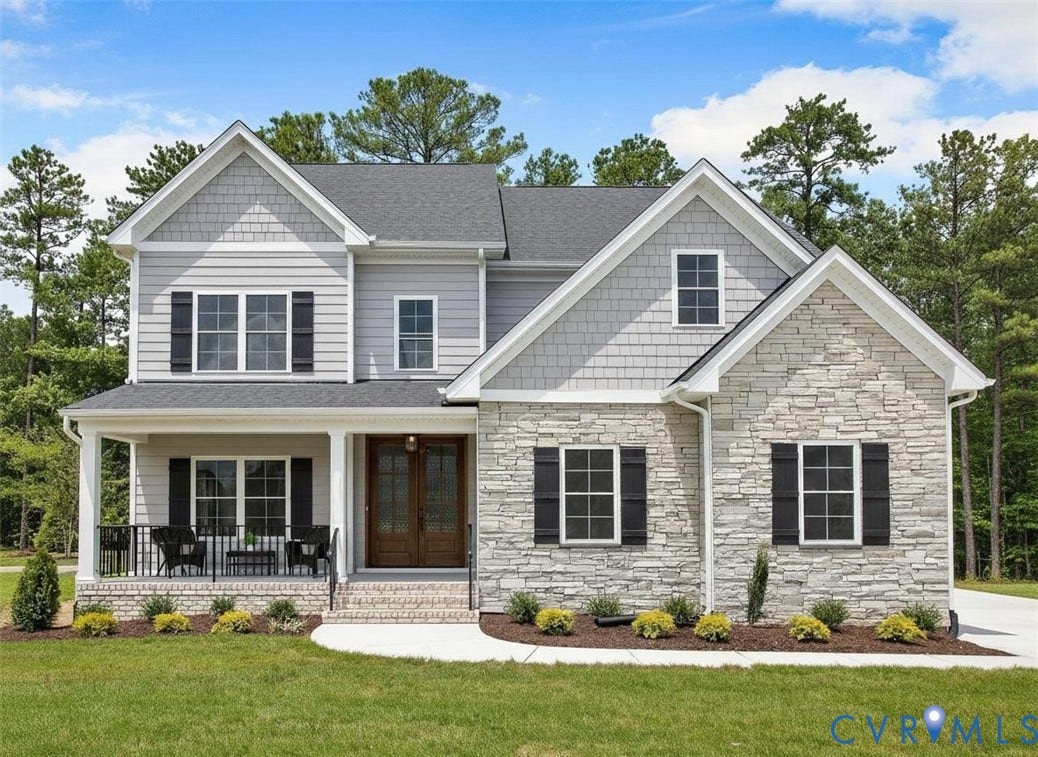 2871 Old Pump Road, The Preserve At John Rolfe, Henrico, VA 23233 Two-story exterior featuring stone veneer, horizontal siding, and shake siding