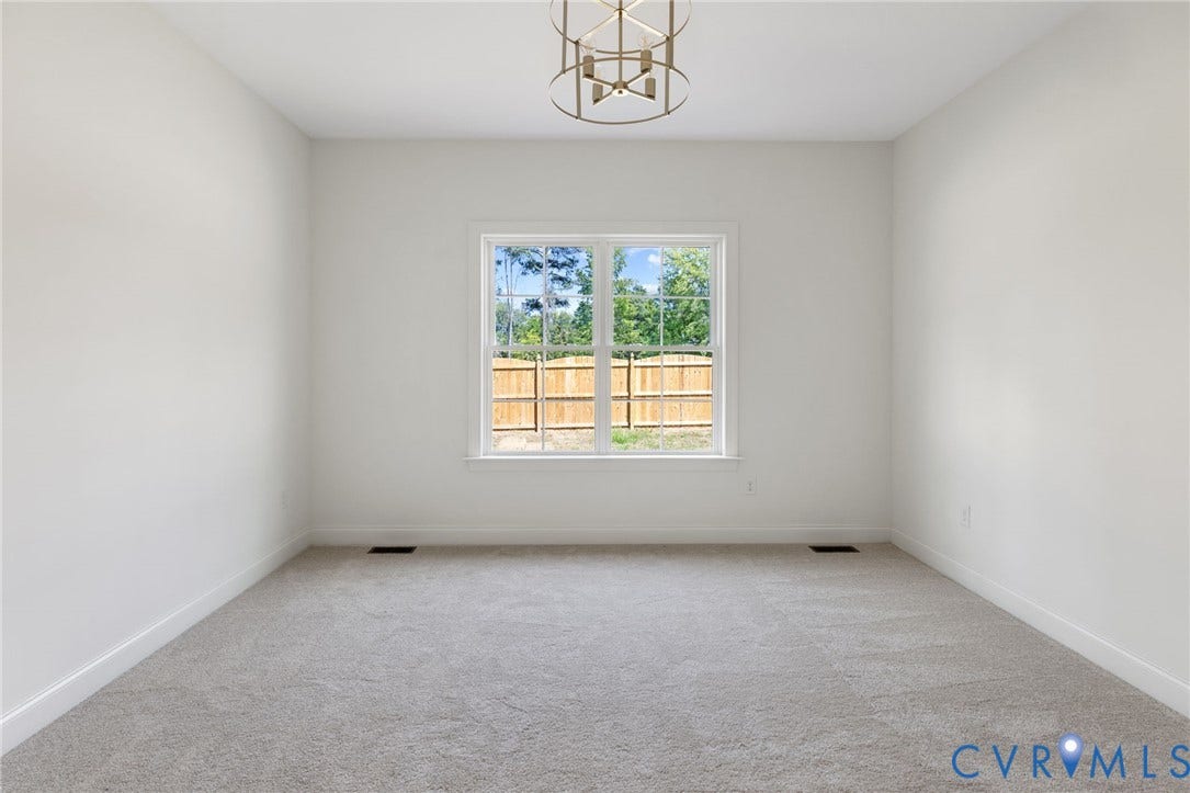 2871 Old Pump Road, The Preserve At John Rolfe, Henrico, VA 23233 White interior walls, light gray carpeting, and a central window with exterior fencing