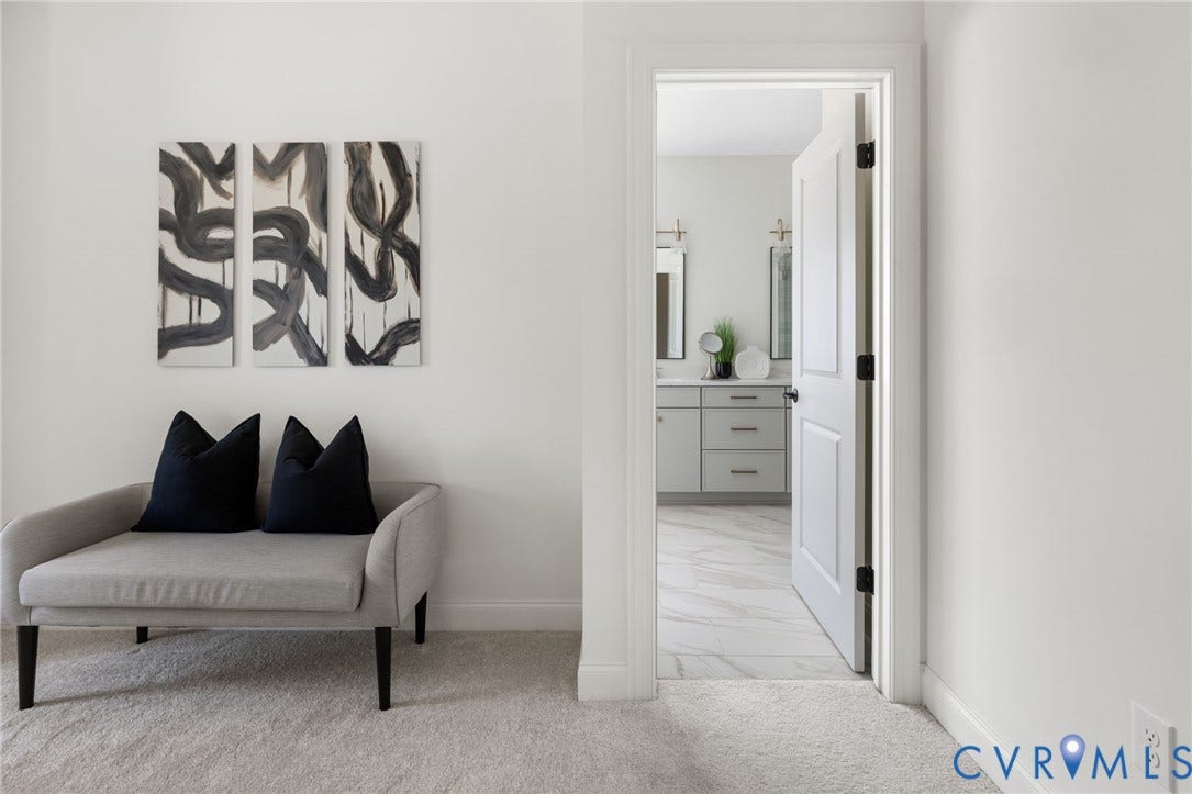 2871 Old Pump Road, The Preserve At John Rolfe, Henrico, VA 23233 Plush carpeting in a neutral tone, crisp white walls, and a recessed doorway