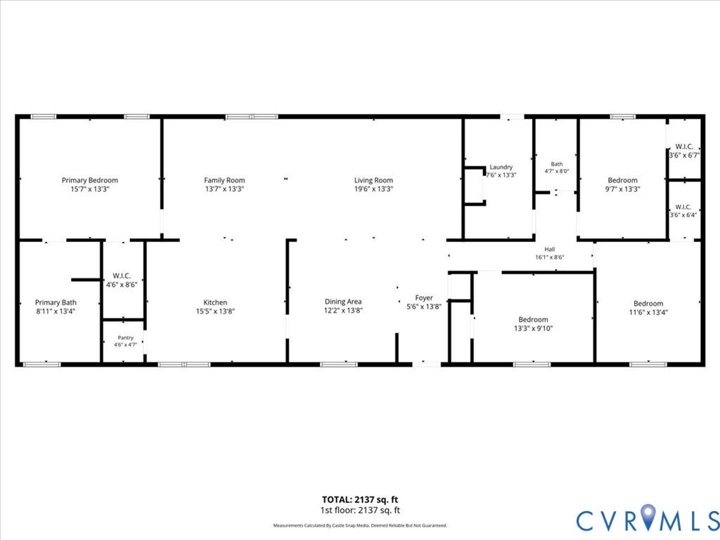 274 Frenchs Store Road, Cumberland, VA 23040 Floor plan shows layout of 2,137 sq. ft--4 Bedrooms/2 Full Baths