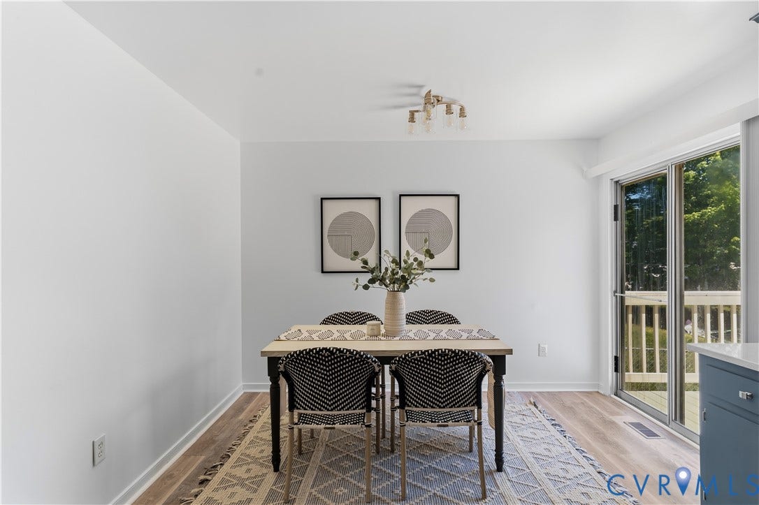 952 Pleasant Street, Henrico, VA 23223 Sliding glass door to outdoor decking, wood-finish flooring, recessed lighting, and a contemporary ceiling fixture
