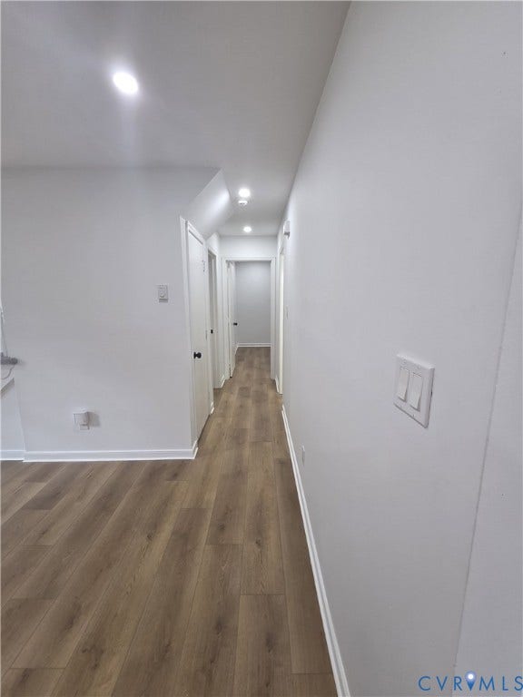 6004 Simplicity Court, Chesterfield, VA 23832 Hallway featuring wood-finish flooring, recessed ceiling lighting, and white interior doors