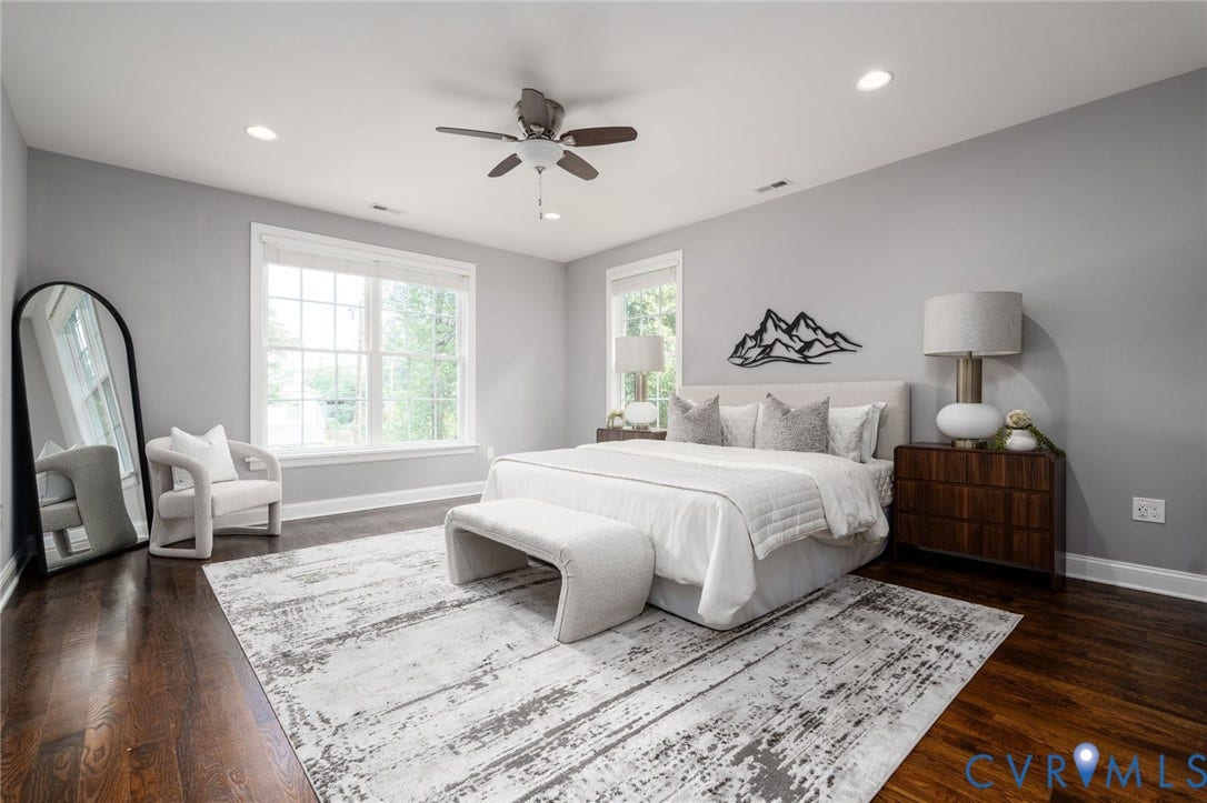 Large primary suite with walk-in closet