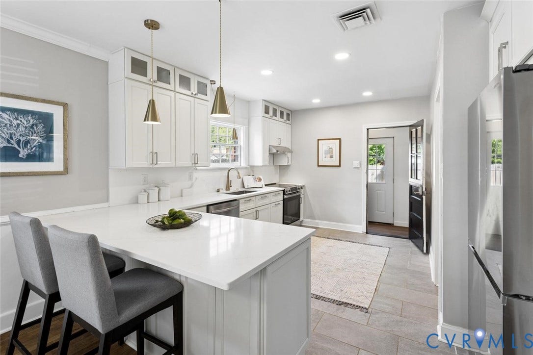 1316 Brookland Parkway, Richmond, VA 23227 White shaker cabinetry, stainless steel appliances, recessed lighting, and a white countertop island