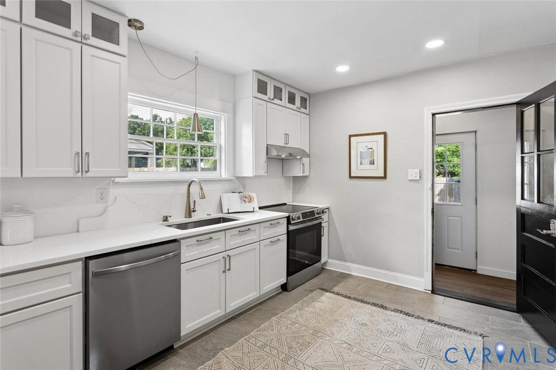 1316 Brookland Parkway, Richmond, VA 23227 Kitchen featuring white cabinetry, stainless steel appliances, a single basin sink with a gooseneck faucet, and light-toned countertops