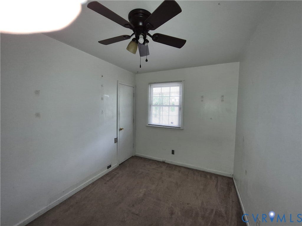 9324 Shiloh Drive, Chesterfield, VA 23237 Ceiling fan with integrated lighting, carpeted flooring, and a single window