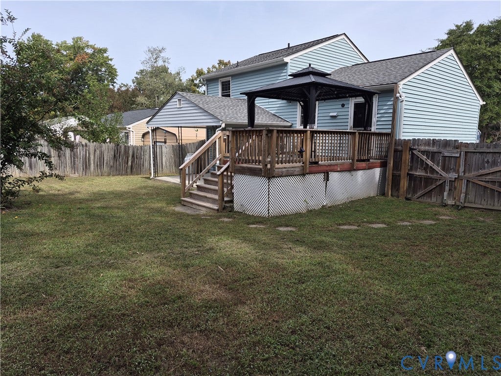 9324 Shiloh Drive, Chesterfield, VA 23237 Wood deck with staircase access, featuring a gazebo