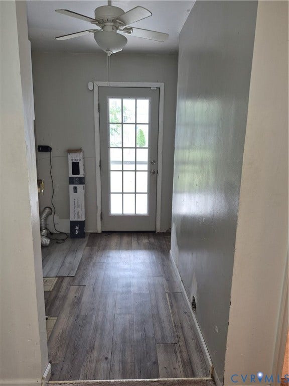 9324 Shiloh Drive, Chesterfield, VA 23237 Wood-finish flooring with a multi-paneled door and an overhead ceiling fan