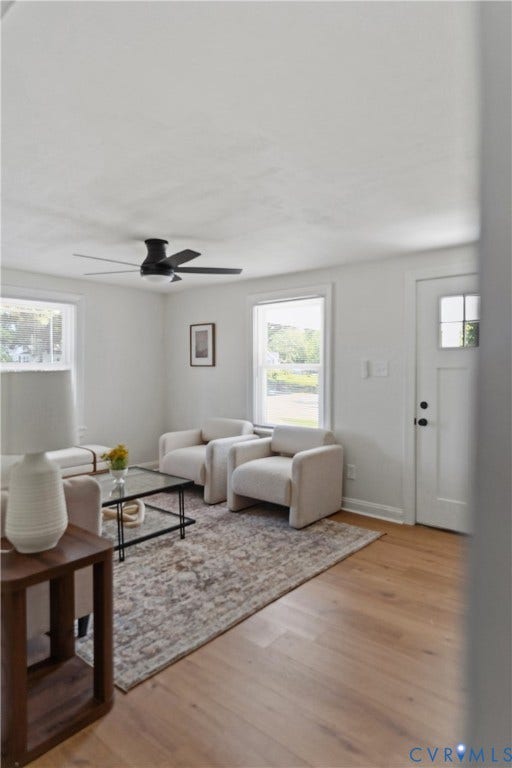 7406 Alycia Avenue, Henrico, VA 23228 Wood-finish flooring, white walls, and a ceiling fan with integrated lighting
