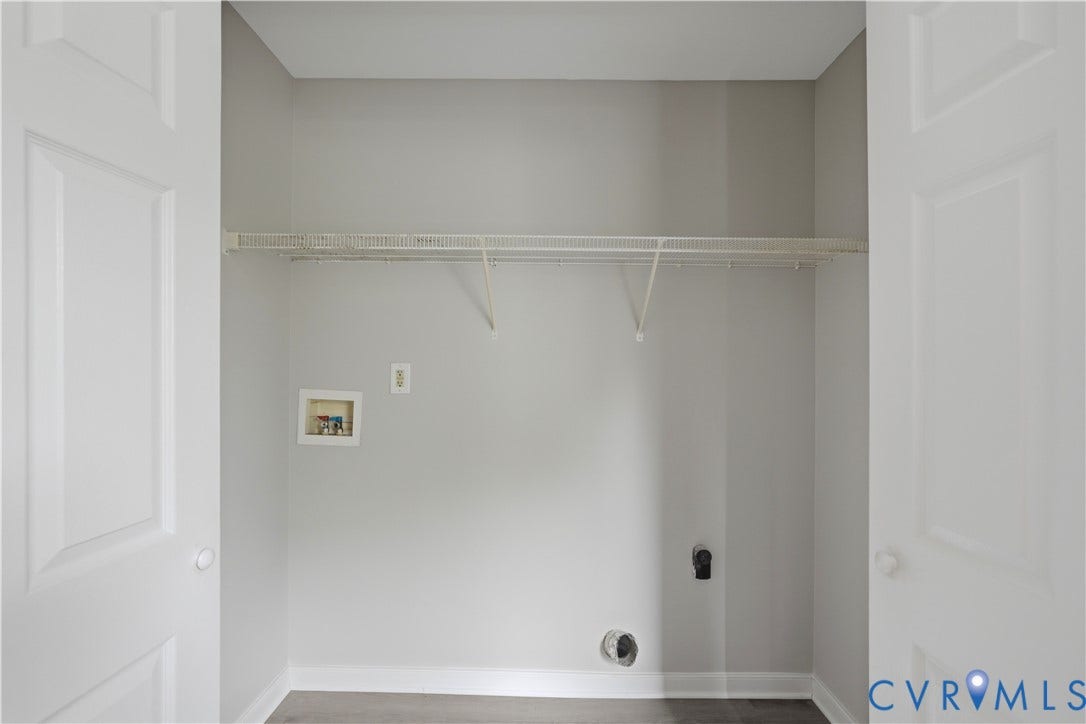 124 Lipscomb Street, Blackwell, Richmond, VA 23224 Dedicated laundry area featuring a wire shelf, wall-mounted electrical outlet, and utility hookups