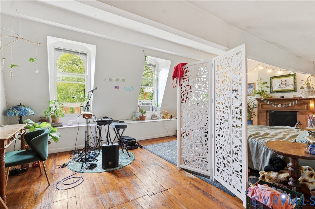 1505 Grove Avenue, Fan, Richmond, VA 23220 Wood-finish flooring, two large arched windows, and a built-in window seat