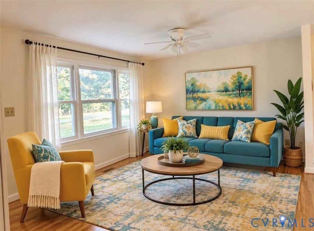 1605 Cartersville Road, Quiet, Goochland, VA 23063 VIRTUALLY STAGED:
Hardwood-style flooring with a natural finish, multiple windows, and a ceiling fan