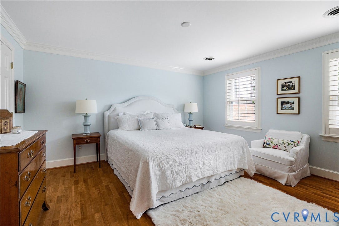 513 St Albans Way, Richmond, VA 23229 Serene primary bedroom with 2 large closets and private bath; plantation shutters continue throughout 2nd floor.