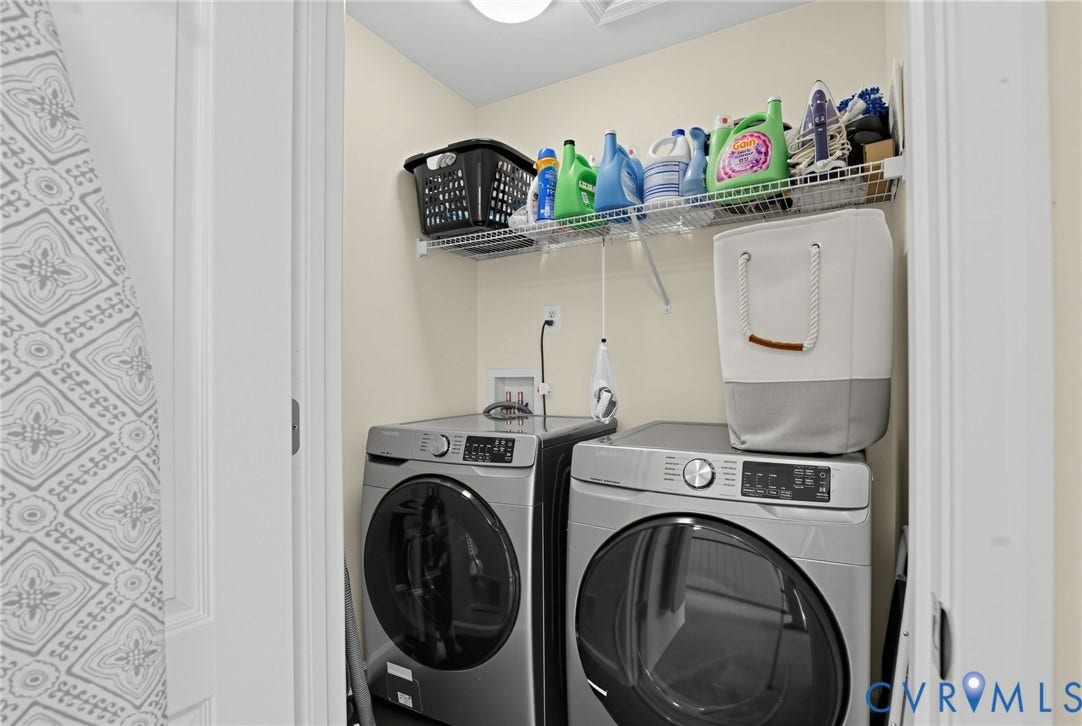 Dedicated laundry space with wire shelving