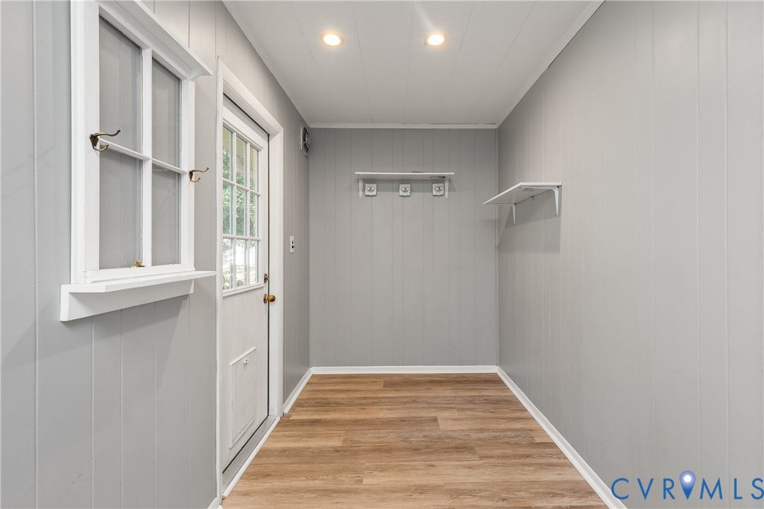 300 Gunby Drive, Henrico, VA 23229 Wood-finish flooring, recessed ceiling lighting, wall-mounted shelf, and a window with hooks