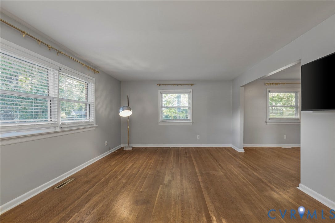 300 Gunby Drive, Henrico, VA 23229 Wood-finish flooring throughout, multiple windows with blinds, and light gray wall paint