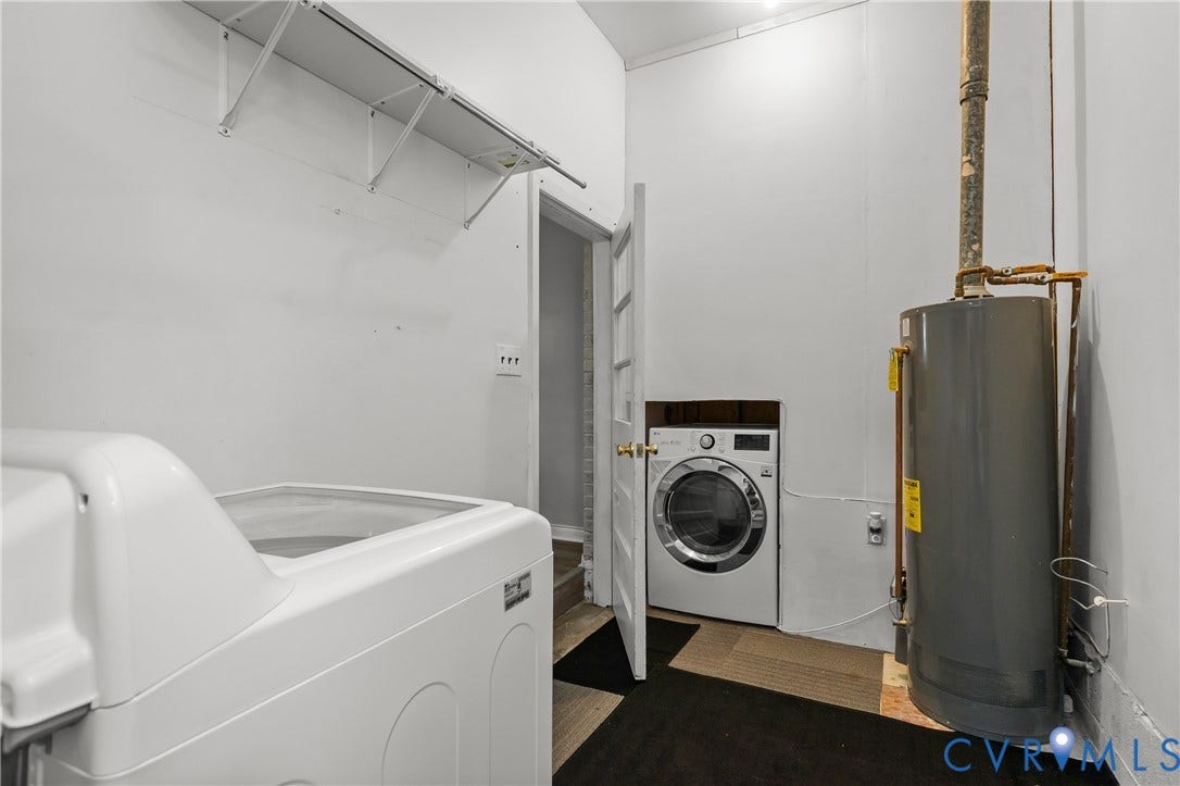 300 Gunby Drive, Henrico, VA 23229 Utility room with wall-mounted shelving and a water heater