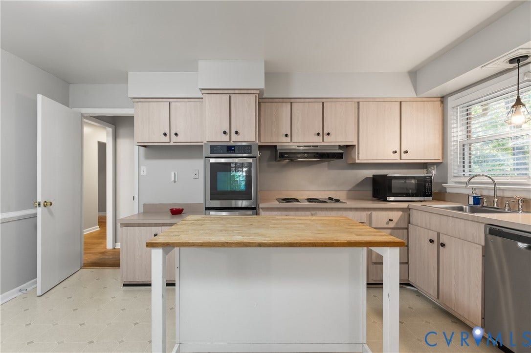 300 Gunby Drive, Henrico, VA 23229 Stainless steel wall oven, light wood-finish cabinetry, stainless steel sink, wood-finish countertops, and an integrated dishwasher