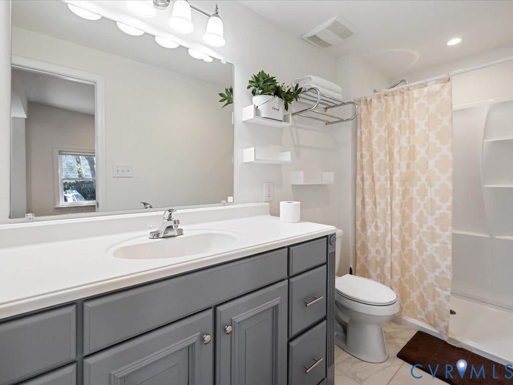 2021 Venable Street, Union Hill, Richmond, VA 23223 Bathroom featuring a vanity with a light gray cabinet base, white countertop, and integrated sink