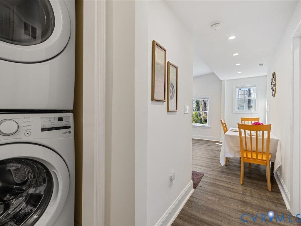 2021 Venable Street, Union Hill, Richmond, VA 23223 Stackable laundry appliances, wood-finish flooring, recessed lighting, and white trim