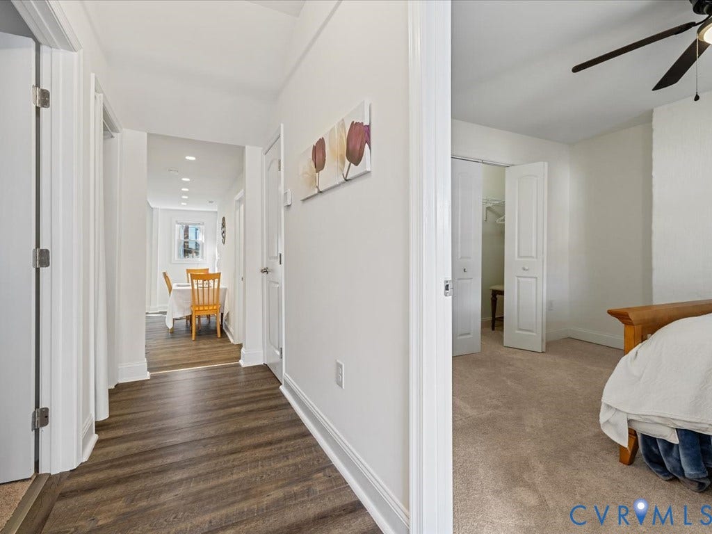 2021 Venable Street, Union Hill, Richmond, VA 23223 Hallway featuring wood-finish flooring, recessed lighting, and white trim