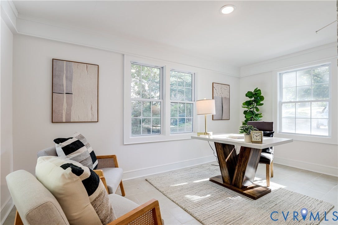 702 Westham Parkway, Westham, Henrico, VA 23229 White walls with crown molding, two large windows, recessed ceiling lighting, and light-toned flooring