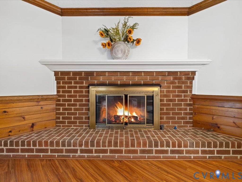 Gas fireplace with brick hearth