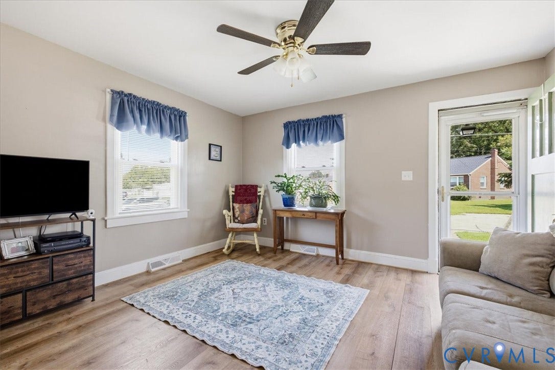 216 Conduit Road, Riverside Park, Colonial Heights, VA 23834 Living room with ceiling fan integrated lighting