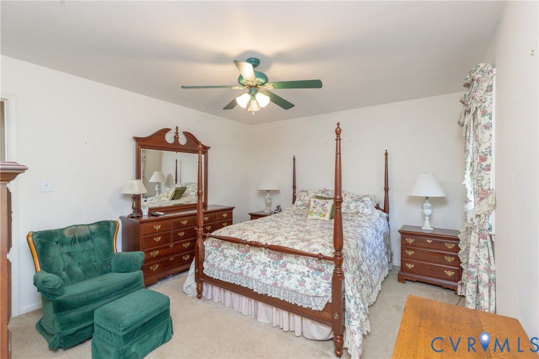 3640 Kiefer Road, Chester, VA 23831 Carpeted flooring complemented by a ceiling fan with integrated lighting
