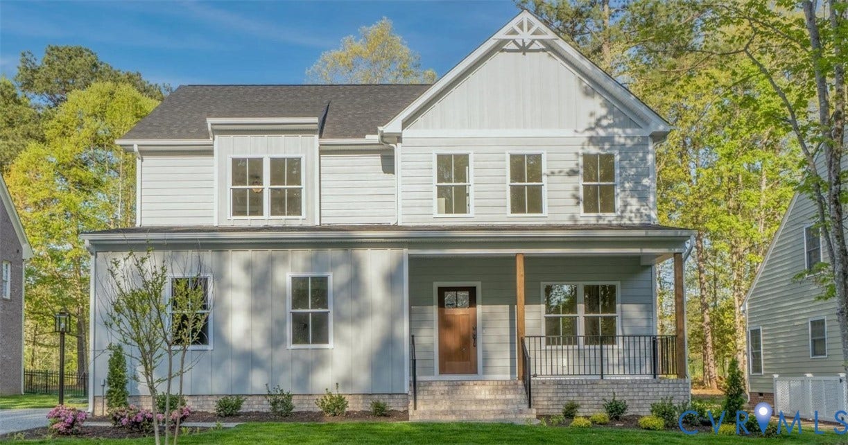 11121 Somerset Hill Drive, Somerset Hills, Glen Allen, VA 23059 Two-story residence featuring light gray siding, a covered porch with dark wood columns, and a dark shingle roof