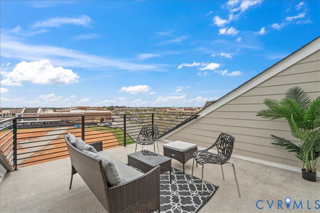 412 Quiet Breeze Alley, Chesterfield, VA 23113 Rooftop deck featuring a horizontal metal railing, light-colored siding, and a textured floor surface