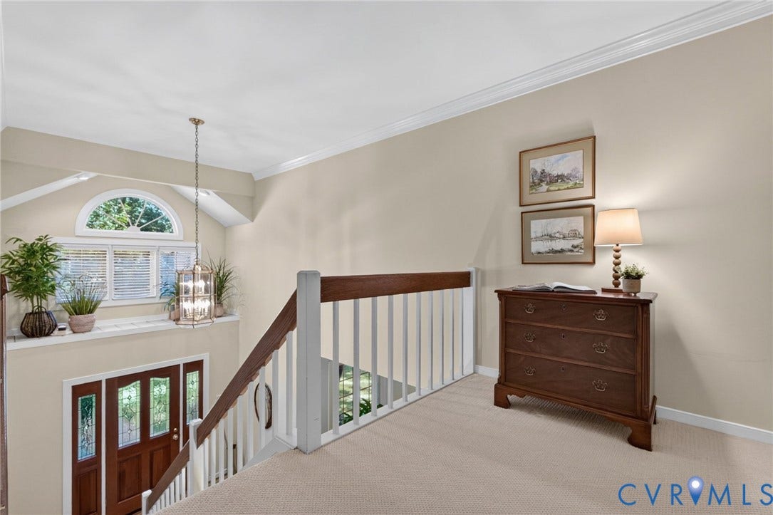 13001 River Hills Drive, Midlothian, VA 23113 2nd floor landing overlooks the 2-story foyer with view of the palladium window.