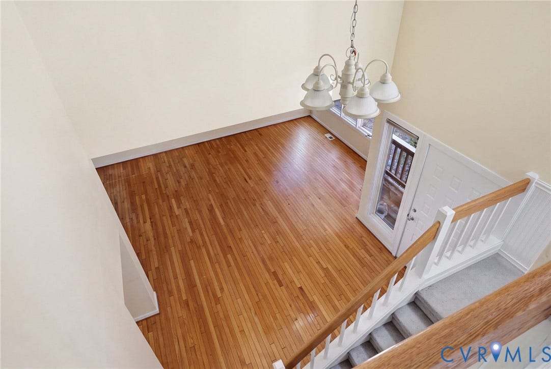 3211 Regatta Pointe Court, Brandermill, Midlothian, VA 23112 View from top of stairs, looking into living room.