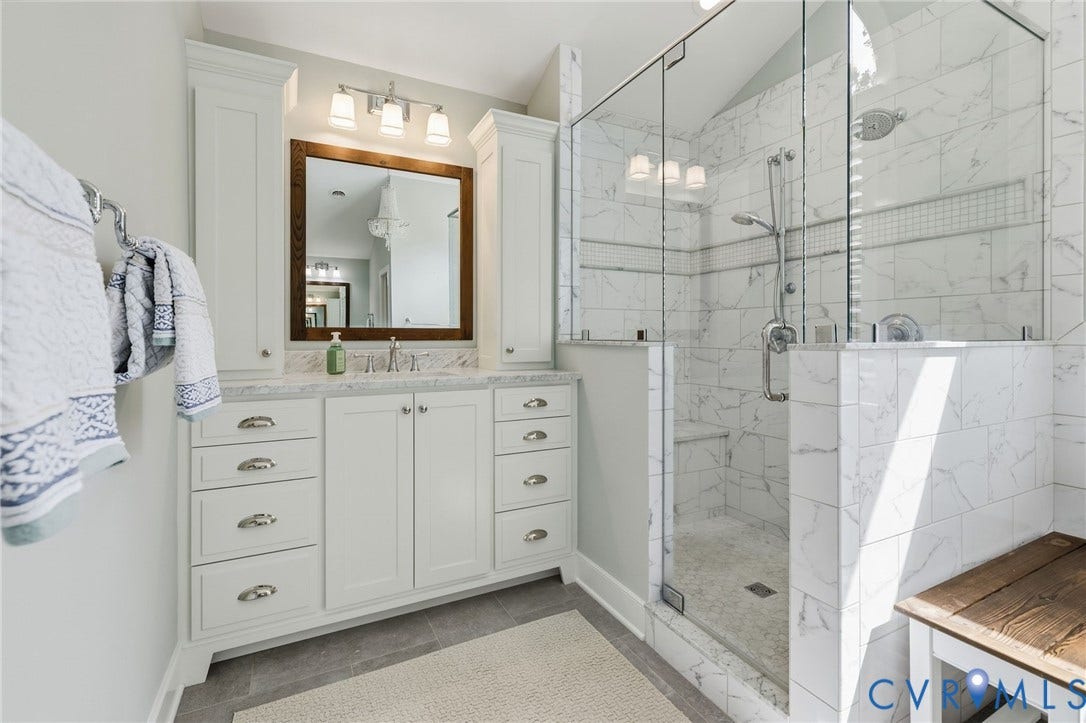 17 Quail Run Drive, Manakin Sabot, VA 23103 Primary Bathroom - His vanity and large shower