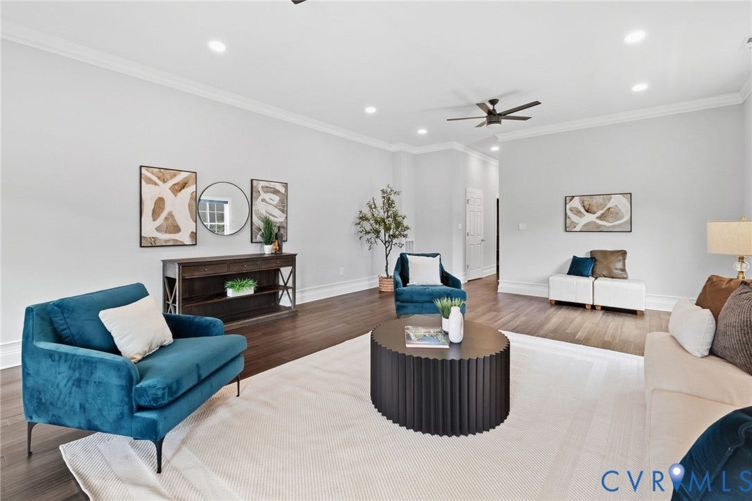 2002 Fairmount Avenue, Church Hill, Richmond, VA 23223 Recessed lighting, crown molding, wood-finish flooring, ceiling fan, and light gray wall paint