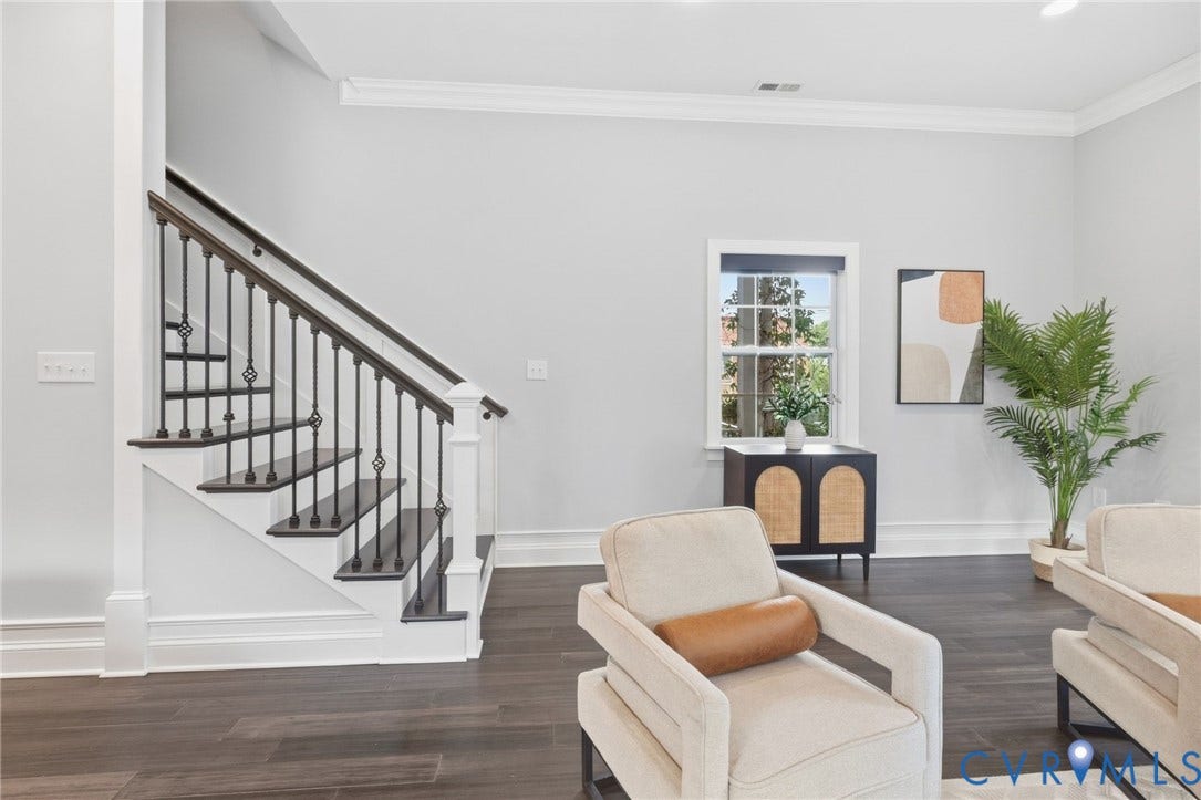 2002 Fairmount Avenue, Church Hill, Richmond, VA 23223 Dark wood-finish flooring, white walls, and crown molding