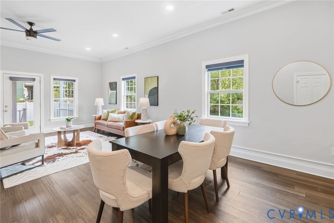 2002 Fairmount Avenue, Church Hill, Richmond, VA 23223 Wood-finish flooring, recessed lighting, crown molding, multiple windows, and a ceiling fan