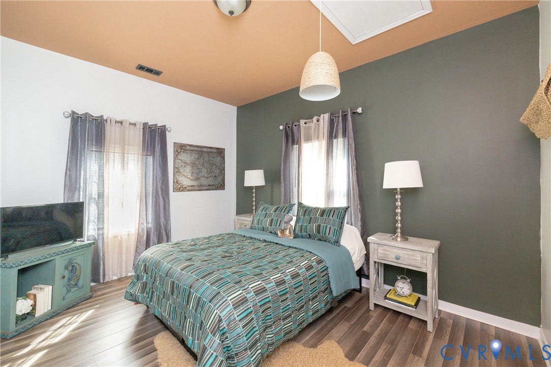 2127 Wright Avenue, Bellemeade, Richmond, VA 23224 Wood-finish flooring with dual-toned wall paint and an accent ceiling